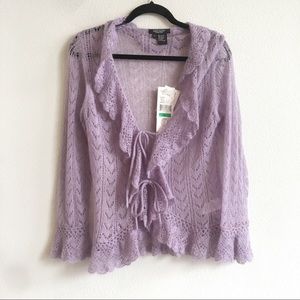 Karen Kane Knit Tie Cardigan Purple Mohair Blend L
